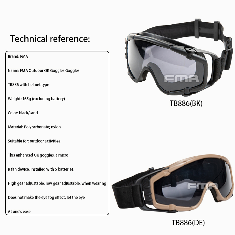 FMA SI-Ballistic Goggle Aggiornato Fan Versione Occhiali sicurezza Anti-nebbia 