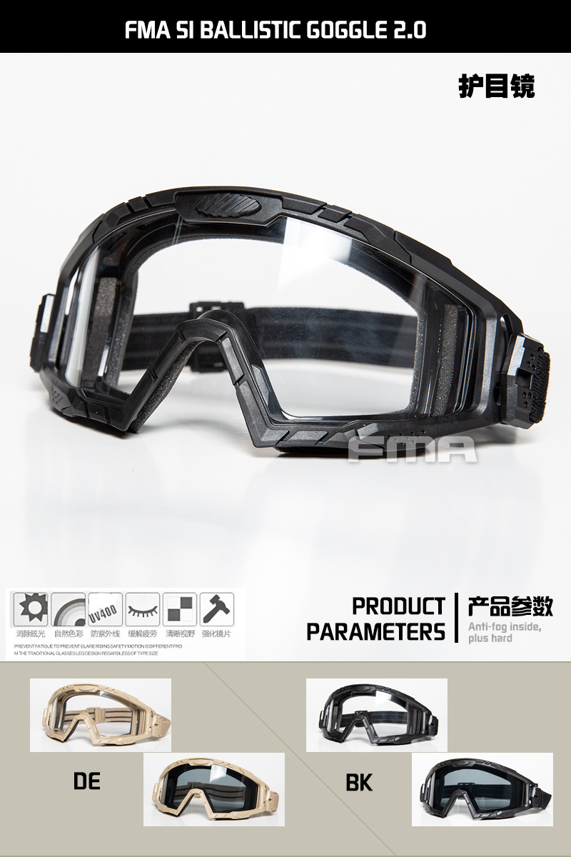 Details about   FMA SI-Ballistic-Goggle FOR Helmet Tactical Protective Glasses Anti Fog Dust 